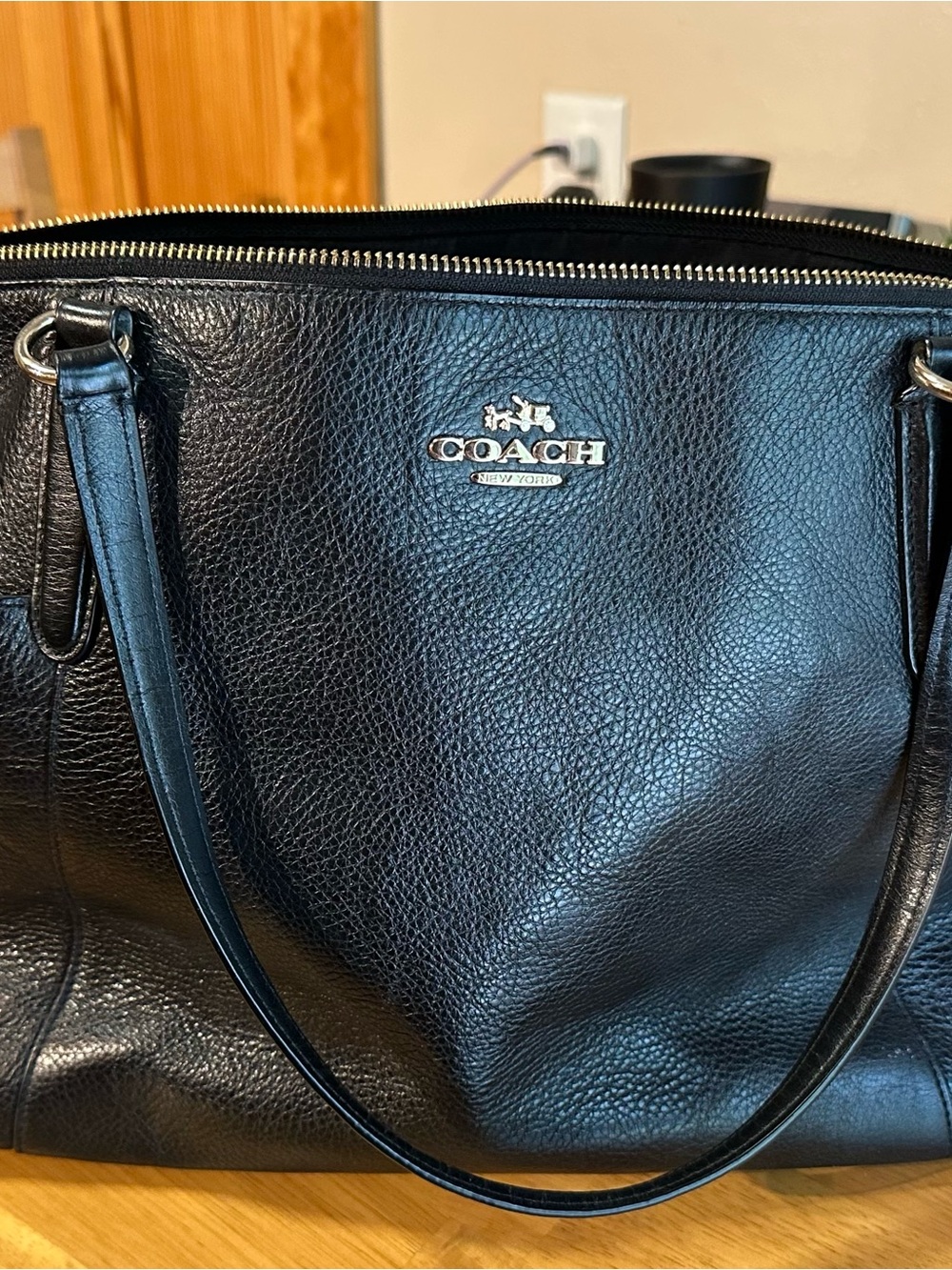 Coach Black Pebbled Leather Tote with Silver Hardware